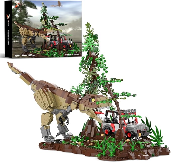 Dinosaur Park World Building Toys Jurassic Dinosaurs Building Blocks Set T Rex Chase Scene STEM Educational Birthday Gifts for Adult and Kids Boys Age 8-12 (1555 PCS)