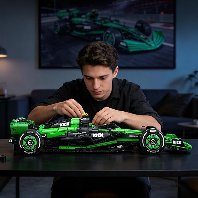CaDA C64010W C44 Kick Sauber &amp Pirelli Official Licensed 1:8 Scale F1 Racing Car Building Blocks Set 2553 Piece Model Car Kit with DRS System STEM Educational Toy for Adults &amp Teens [Authoriz