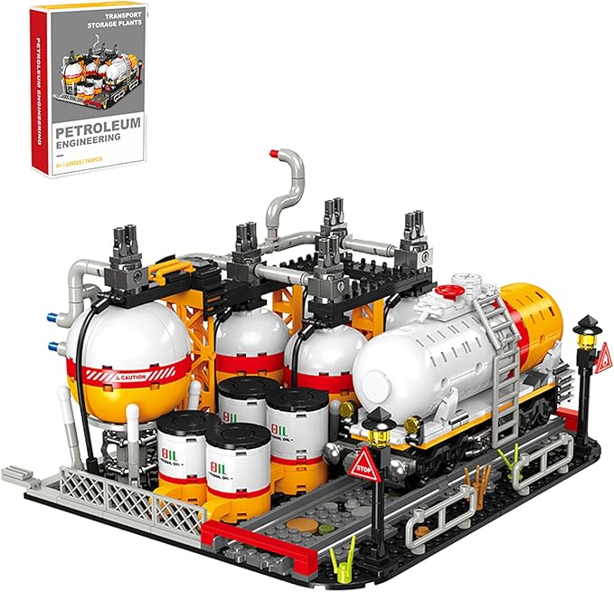 City Gas Station Building JJ9223 Set 743pcs Modular Chemical Plant Bricks Kit with Storage Tank &amp Lab Compatible with Lego City MOC Display Model for Adults &amp Kids Age 6+