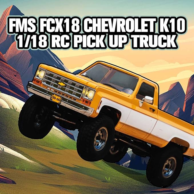 FCX18 FMS 1/18 Chevrolet K10 RC Truck Officially Licensed 4WD RC Crawler 2 Speeds Switch with LED Lights Off-Road RC Model for Adults (Yellow)