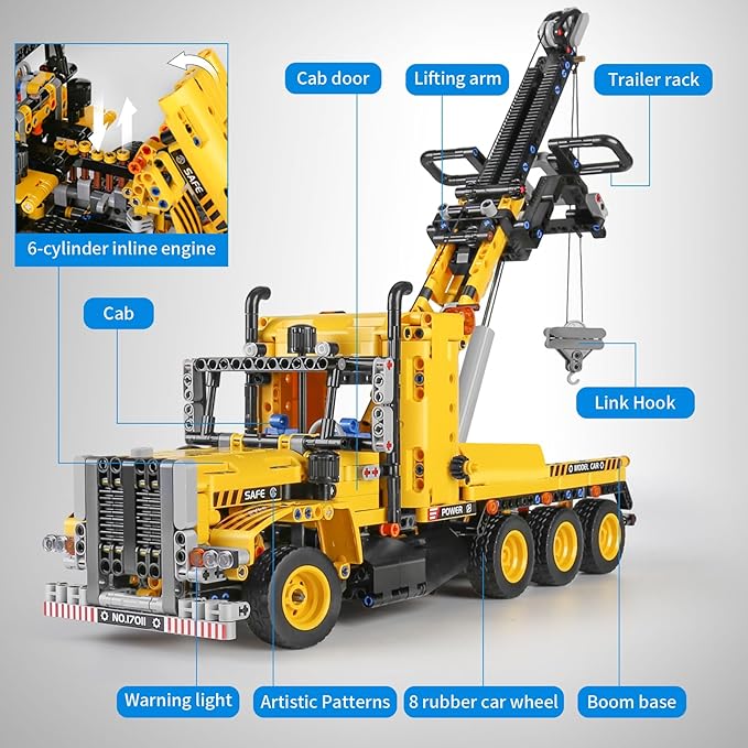 Mould King 17011 Heavy-Duty Tow Truck Building Toy Set Technology MOC Road Trailers Building Gift Toys for Kids Age 14+ (1250 Pieces)