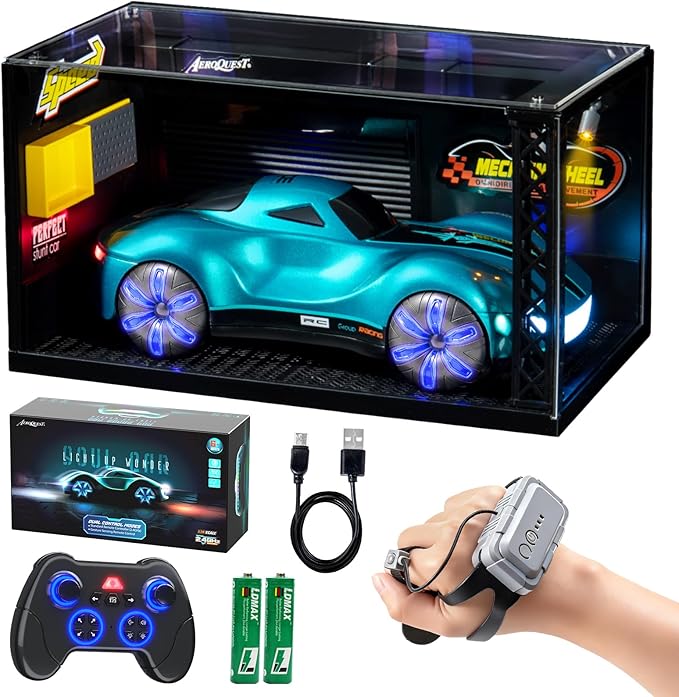 Gesture Sensing Remote Control Car with Display Dust Cover GarageUSB-C Rechargeable Drift RC Stunt Cars with LED Light|Spray|Sound2.4GHz Toy for Kids Christmas|Birthday Gifts for Boys Girls