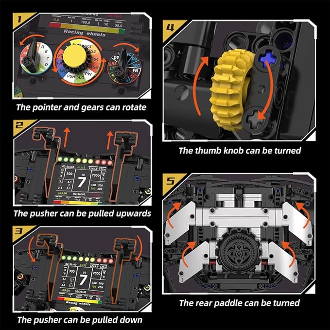 Racing Simulator Steering Wheel Building Set Mechanical Gaming Sim Racing Cars Driving Wheel Bricks with Moving Parts Gift for Adults to Build - 833 Pieces