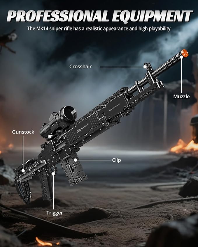 1:1 MK14 Building Blocks Sets - 1468 PCS Model Collection Toy Building Bricks Set Shootable - Simulation Militarily Toy Lovers for Kids and Adults Gift