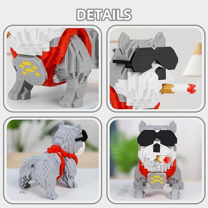 Cute Animal Bully Pitbull Micro Mini Building Blocks Kit Mini Dog Micro Bricks Building Toys for Adults Boys Girls Party Favors for Kids 8-14 Christmas Birthday Gift Carnival Prizes (998 PCS)