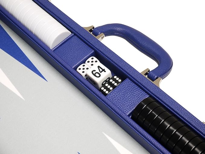 19-inch Premium Backgammon Set - Large Size - Indigo Blue Board White and Navy Blue Points