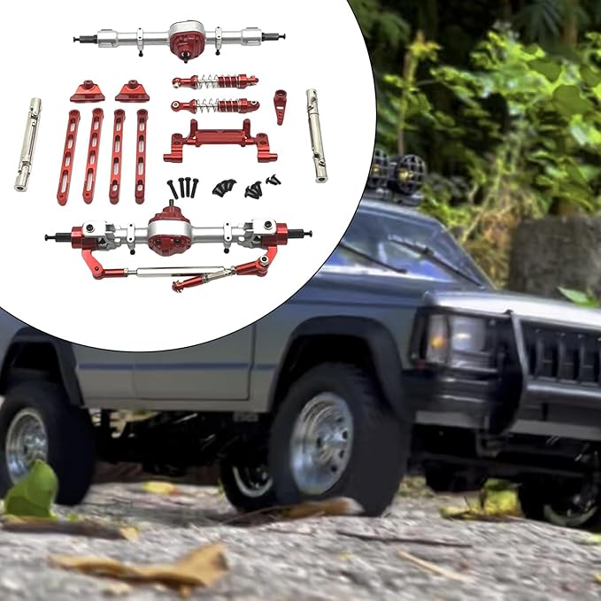 RC Car Upgrade Parts Front and Rear Assembly Kits Metal for MN82 LC79 MN78 1/12 Scale RC Hobby Car Red 15x20x5cm
