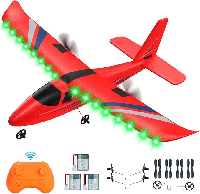 RC Airplane 2.4GHZ Remote Control Airplane 2CH RC Plane Hobby RC Airplanes Toy W/ 3 Batteries &amp Gyro Stabilizer Easy to Fly for Beginners Kids Boys Girls Adults (Red)