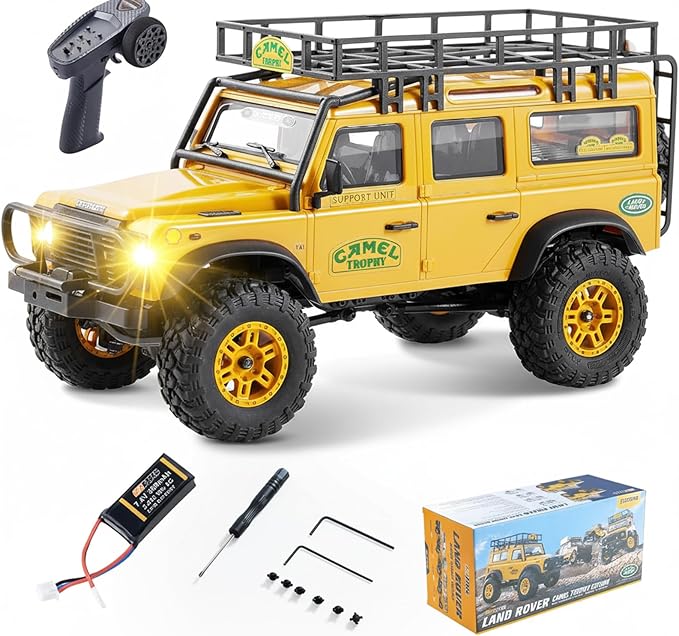 EAZYRC FMS 1/24 FCX24M RC Crawler RTR Land Rover Series with Licensed 1/24 RC Truck 4X4 Mini RC car with Lighting 2.4Ghz Remote ControlBattery (Defender110)