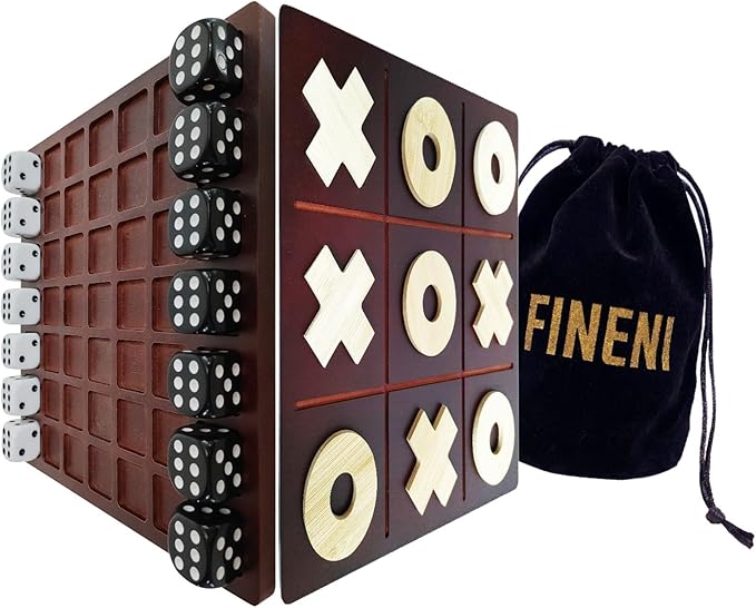 Dice Battle and TicTacToe Dual Sides Board Games Wooden Coffee Table Games for Adults 2 Player Best Bar Dice Games Indoor Tabletop Game &amp 2 Players Wood Table Top Dice Game (Dual(2)/Brown)