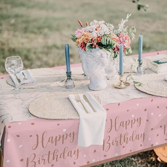 Rose Gold Birthday Party Supplies - Disposable Paper Plates Napkins Cups Tablecloth &amp Banner for Girl/Women Celebration Serves 25 - Decorate with Our Rose Gold Plates and Napkins Set