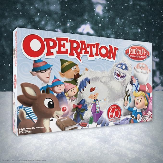 Operation: Rudolph The Red Nosed Reindeer 60th Anniversary Board Game Classic Electronic Remove The Objects or Get The Buzzer Game Featuring Bumble the Abominable Snow Monster Ages 6+ Players 1+