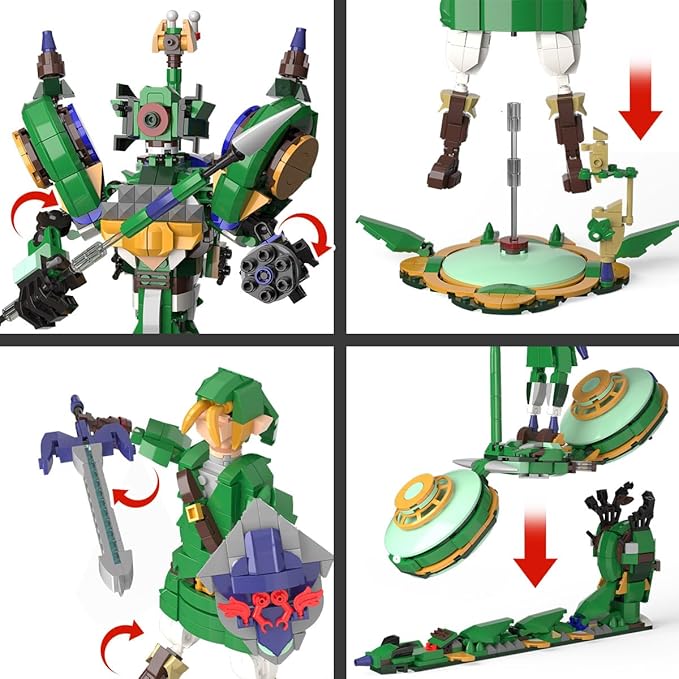 3 in 1 BOTW Building Set Transforms to 3 Different Figures- from Link Holding Master Sword to Battle Robot to Glider Bike Compatible with Lego (850PCS)