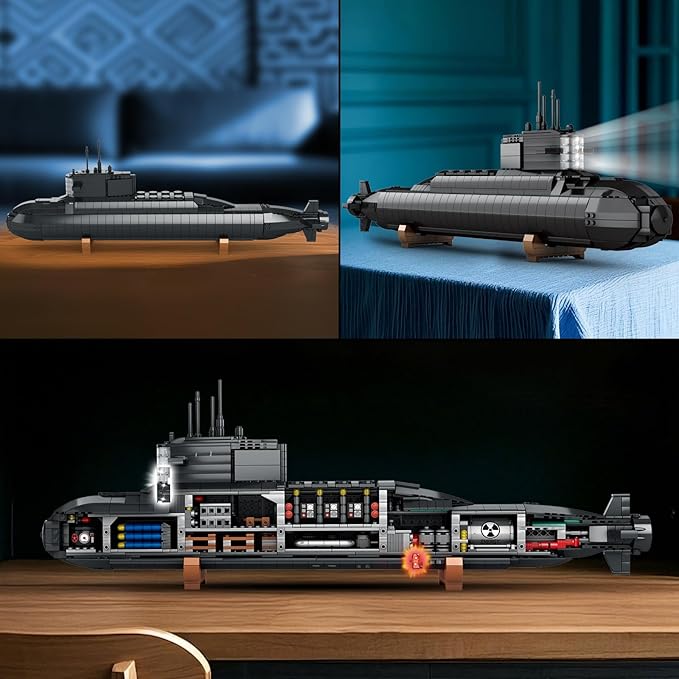 Reobrix Military Nuclear Submarine Building Sets for Adults Nuclear Submarine Toy Model Kit with Lights 800 Technical Collectible Home Office Decor Army Building Toys for Adult 14+(1498 PCS)