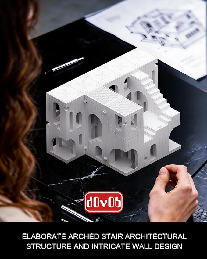 dOvOb Architectural Transformable White Castle Building Blocks Set - 1170PCS Construction Magic Maze Mode Collectible Display Set for Adults and Teenagers