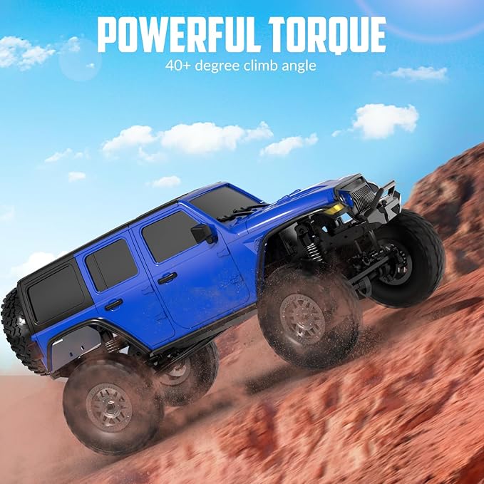 RCS24 Off Road 1/24 RC Truck 4x4 Off Road Crawler Climbing Vehicle All Terrain RC Monster Truck Remote Control Car with Bright Headlight 2 Batteries Waterproof Hobby RTR (Blue)