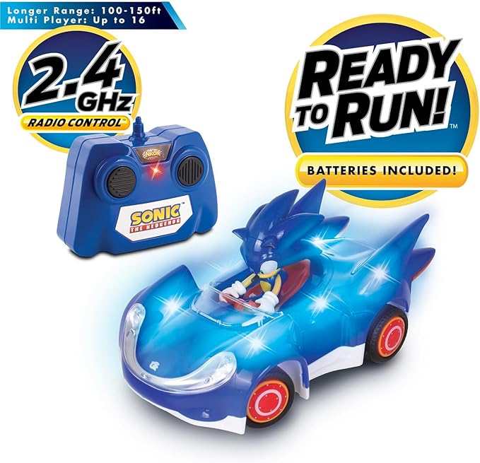 NKOK Ready to Run Sonic Glow Racer RC Car – 1/28 Scale Remote Control Vehicle with Light-Up Body (Sonic Glow Racer)
