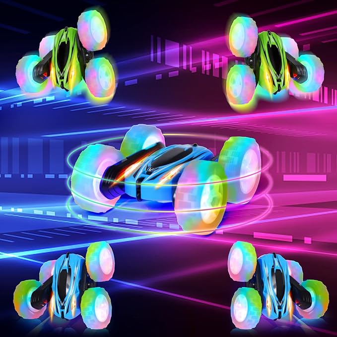 2 Pack Remote Control Car Toys for Kids RC Stunt Cars with Wheel Lights 2.4GHz Drift High Speed 4WD Off Road Double Sided 360° Rotating Cars for Boys Girls