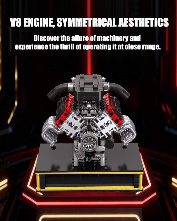 V8 Engine Building Set Build Your Own Mini V8 Model Engine Kit that Run with Battery and Motor 8-Cylinder Car Model Engine Building Toys for Adults Kids Age 14+ (1079PCS)