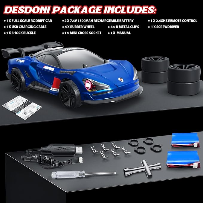 1/16 Fast RC Cars for Adults RC Drift Car 38KM/H High-Speed 4WD Full Proportional Control 6 LED Light Modes 2 Rechargeable Batteries RTR Drifting for Adults Gift for Boys Kids and Girls