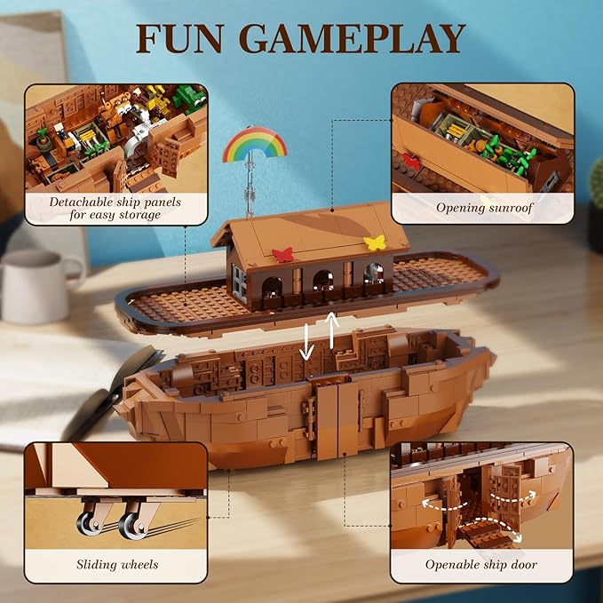 Noah's Ark Building Blocks Set - 845 PCS Deluxe Bible Story Model Kit for Adults Boys &amp Girls Interactive Religious Construction Toy Ideal Christian Gift for Birthday Baptism &amp Easter