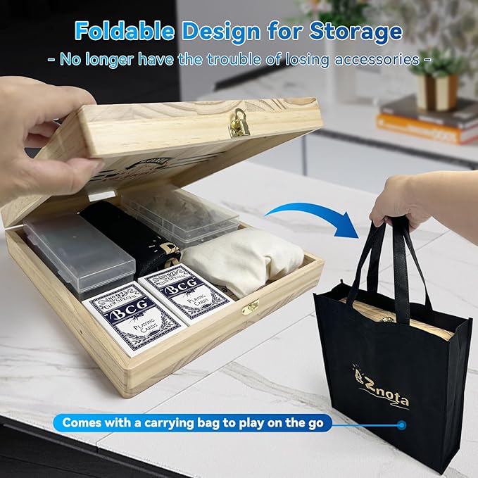 Large 23 inches Horse Racing Board Game with 11 Luxury Metal Numbered Horses Foldable Wood Horse Race Board Game with 2 Sets of Dice 2 Boxes of Cards 80pc Poker Chips for Parties and Gambling