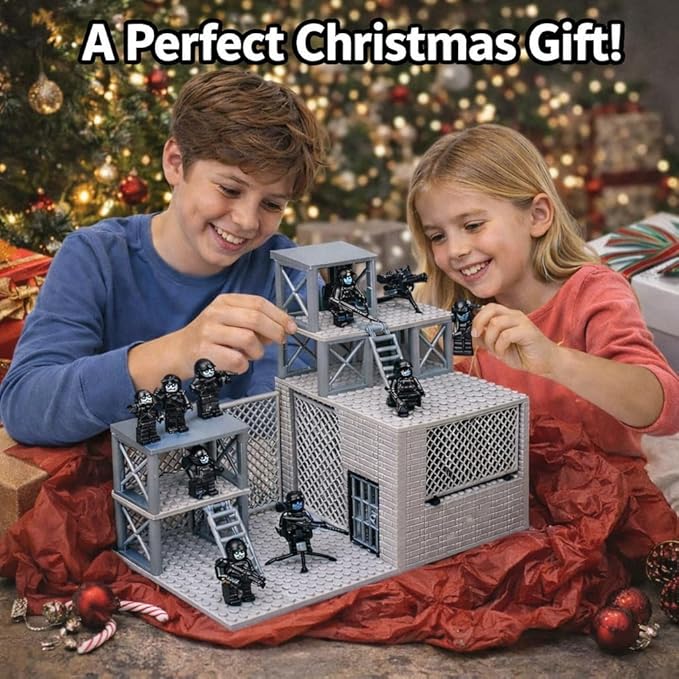 Military Scene Building Set - WW2 Military PrisonMilitary Watchtower Includes Closed Cage Halloween Jail T-Rex Scene 8 Ghost Police Figures