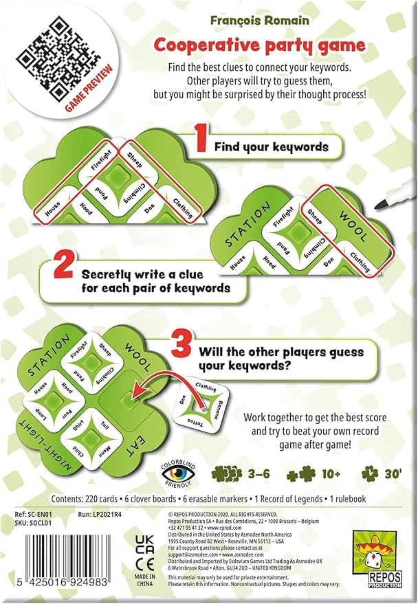 Asmodee So Clover! Party Game - Cooperative Word Association Board Game for Ages 10+ 3-6 Players 30 Min Playtime