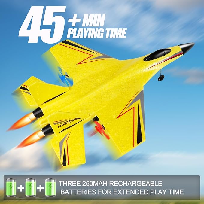 RC Planes for Ages 14 Years and upRemote Control Airplanes Toys for Teen2CH Outdoor Foam RC Glider Fighter Jet for Teen and Adults Hobby Yellow