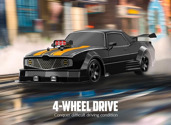RACENT 1:16 RC Drift Car 2.4Ghz 4WD 18KM/H Remote Control Car with Spray Mist Racing and Drifting Wheels LED Light 2 Batteries Sport Model Toys Vehicle for Kids Boys Adults