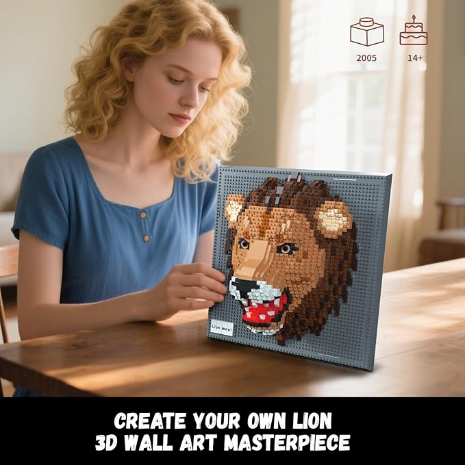 Lion Animal 3D Wall Art Micro Mini Building Blocks Set for Adults Unique Home Wall Decor or Table Display No Compatible with Lego Ideal Birthday Christmas Toy Gift for Teens (2005 PCS)