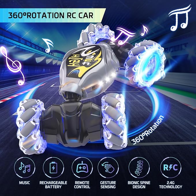 RC Cars 2.4Ghz 4WD New Gravity Gesture Sensing Remote Control Car Toys Stunt Twist Truck Toys for 6-12 yr Boys &amp Girls RC Drift Car with Light Music Best Gift for Kids Age 7 8 9 10 11 yr