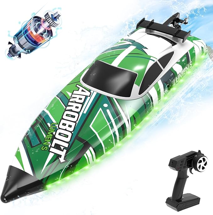 Brushless RC Boat - Remote Control Boats for Adults with LED Lights Racing Boats for Pool&ampLakes2.4GHz RC High Speeding Summer Water Toy (Green)