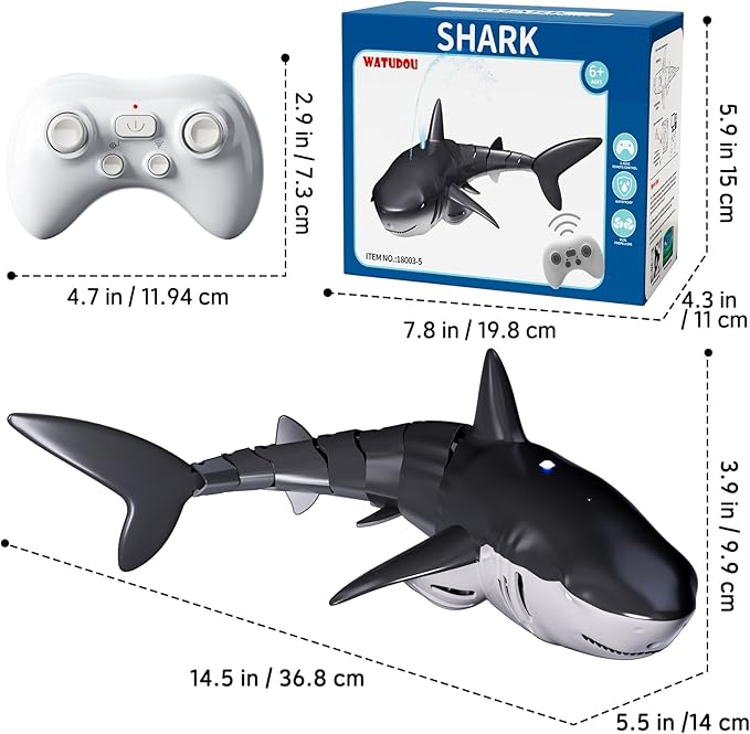 Remote Control Shark Toys for Boys Kids 1:18 Scale High Simulation Shark for Pool 2.4Ghz Electric RC Shark Boat Fish Toys with Light &amp Spray Toy Shark Gifts for 6 7 8 9 Year olds Kid Boys Girls