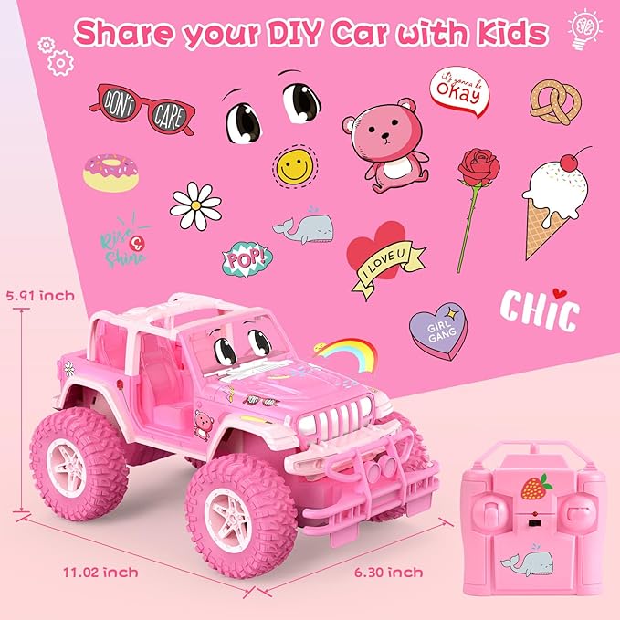 NQD Remote Control Car Rechargeable RC Racing Cars with Stickers 1:16 Scale 80 Min Play 2.4Ghz Off Road Trucks All Terrain Toys Gifts for 3-Year-Old Girls