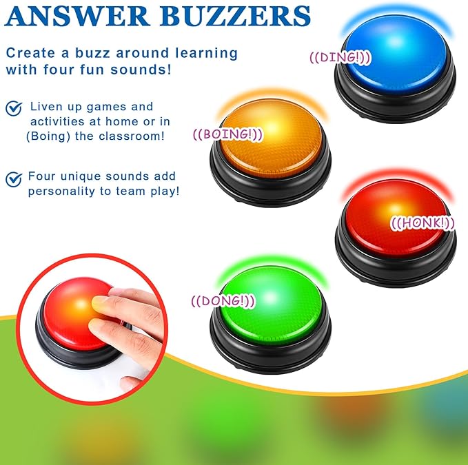 Deekin 16 Pcs Game Buzzers Bulk Assorted Colored Answer Button with Sound and Light Family Feud Buzzer for Classroom Teacher Supplies Back to School Team Game Show and Trivia Nights