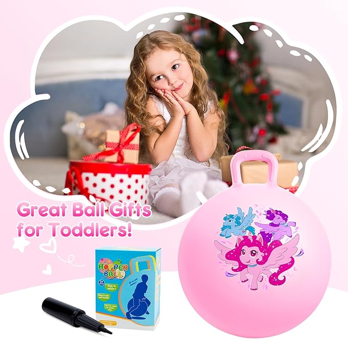 PlayZap Hopper Balls for Kids 3-8 18 Inches Bouncy Ball with Handle Inflatable Bouncing Hopper Jumping Hopping Toys Hippity Hop Girls Boys Gifts Pink