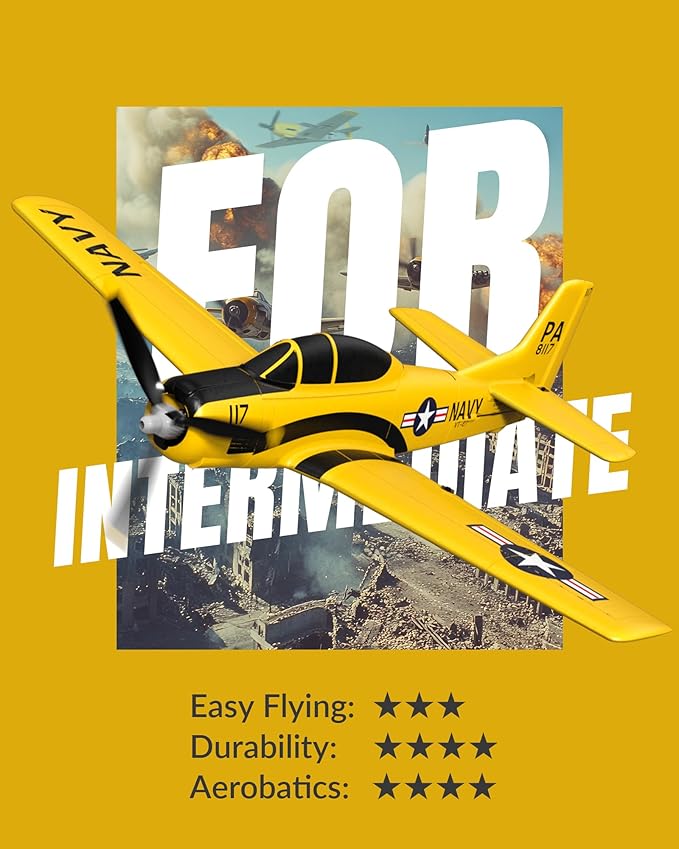 volantexrc RC Plane for Beginners 4CH WWII RC Airplane T28 Trojan with Aileron 2.4Ghz Remote Control Plane with Xpilot Self Righting&ampOne Key Aerobatic for Adults (761-9 RTF Yellow)