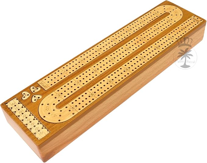 PALM ROYAL HANDICRAFTS 3 Track Continuous Cribbage Wooden Cribbage Board Made with Maple Wood/Teak Wood and Storage Available for pegs and Cards Christmas Gift