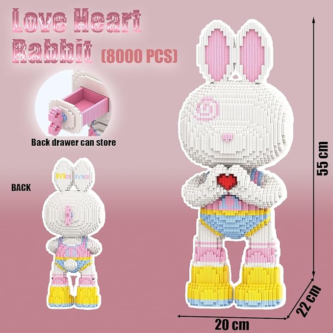 Animal Love Heart Rabbit Micro Building Blocks Set（8000PCS 55cm High Series） Gift for Adults and Kids