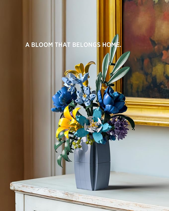 Nifeliz Wildflower Bouquet with Vase Model Toy Botanical Building Set for Adults Flower Arrangement for Home or Office Decor Nature-Inspired Gift for Floral Enthusiasts (902 PCS NF10337)