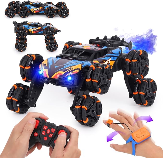 HuiJuKeJi Gesture Sensing RC Stunt Car Toy for Kids 2.4GHz Remote Control Car Toy 1:18 8WD Hand-Controlled Vehicle with Auto Demo Spray Lights and Music for Birthday Ages 6-14