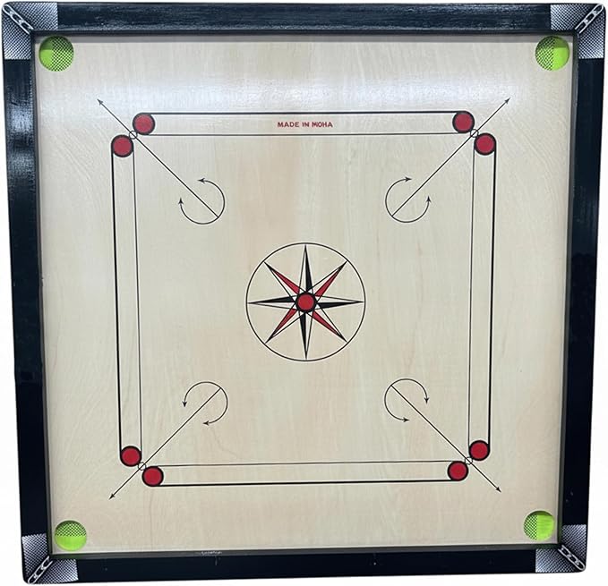Carrom Board with Coins Striker &amp Bori Powder Smooth Surface Professional Quality Wood Frame Sealed Pockets Water-Resistant (Black 32 Inches)