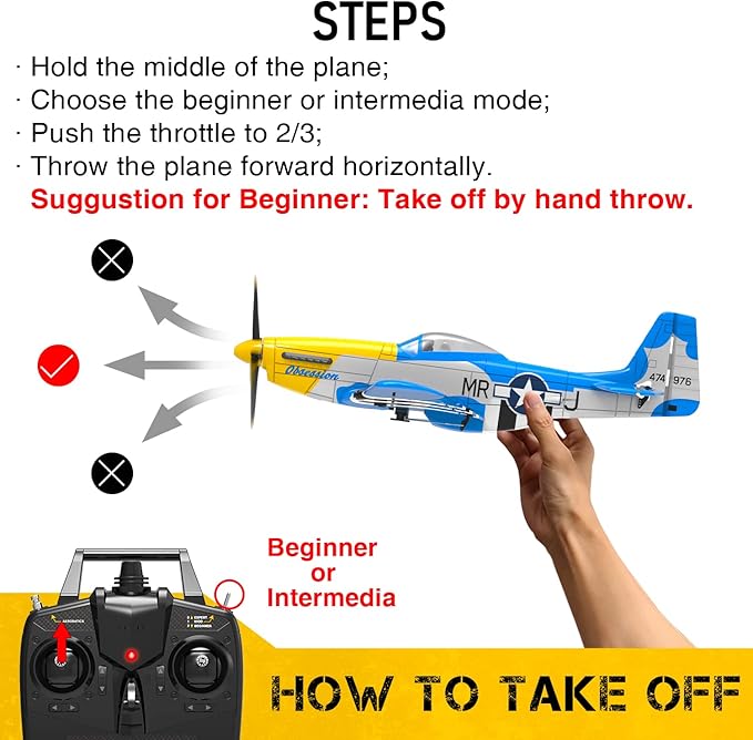 4-Channel Remote Control AircraftP51 Mustang 4-CH RC PlaneReady to Fly RC Plane for Adult with X-Pilot Stabilization System One Key Aerobatics 2.4GHz 6-Axis Gyro