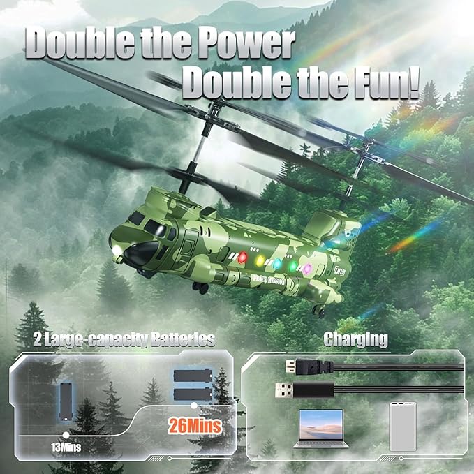 OBEST LM19-D Chinook RC HelicopterRemote Control Military HelicopterTwin-Propeller with Altitude HoldOne Key take Off/LandingArmy RC Toys for Military Fans