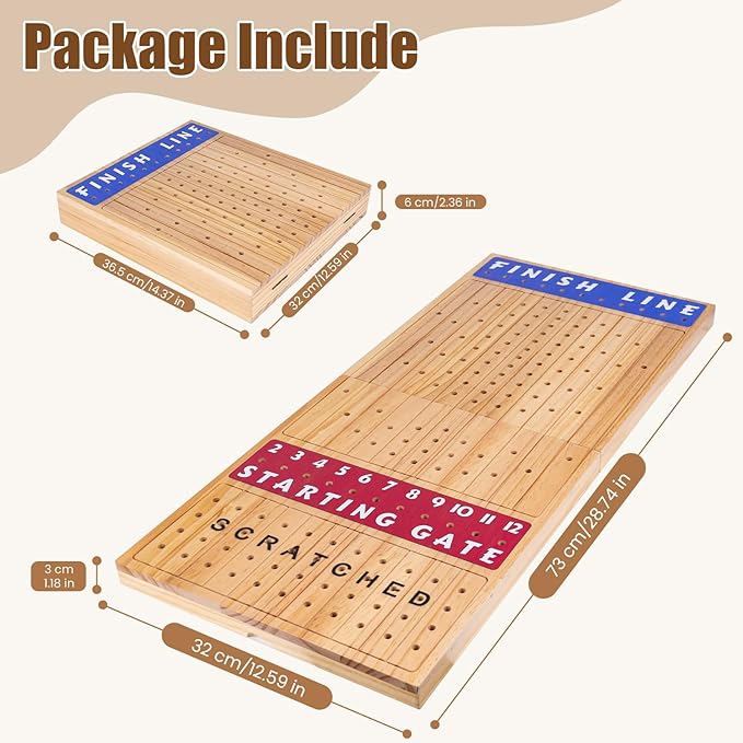 Extra Large 28 inches Foldable Horse Race Board Game for AdultsThickened Wood ChessboardIncludes 11 Luxurious Metal Horses 60 Chips2 Dice2 Boxes of CardsClassic Wooden Table Top Board Games