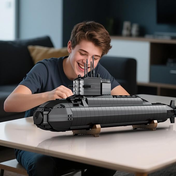 Brihappen Nuclear Submarine Model Building Kit for Adult Boys 14+ (1498 Pieces) - Military Battleship Model with Light Building Home Office Collection Birthday Gifts for Building Blocks Lover