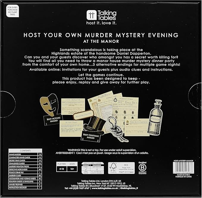 Talking Tables Reusable Murder Mystery at The Manor After Dinner Party Game Kit for Adults Host Your Own Games Night Scottish Highland Theme 3 Alternative Endings Fun Idea New Year