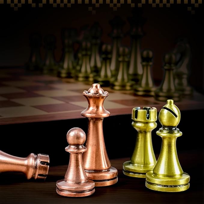 LuckyWish Staunton Weighted Metal Chess Pieces Chessmen with 2.6 Inch King Felted 2 Extra Queens Chess Pieces Only No Board
