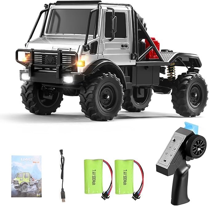 RC Truck 1/18 RC Semi-Trucks MN-333 Unimog Off-Road Rock Crawler 4WD Remove Control Truck RTR Transport Car Alloy Model for Modification Enthusiasts Gifts (Silver)